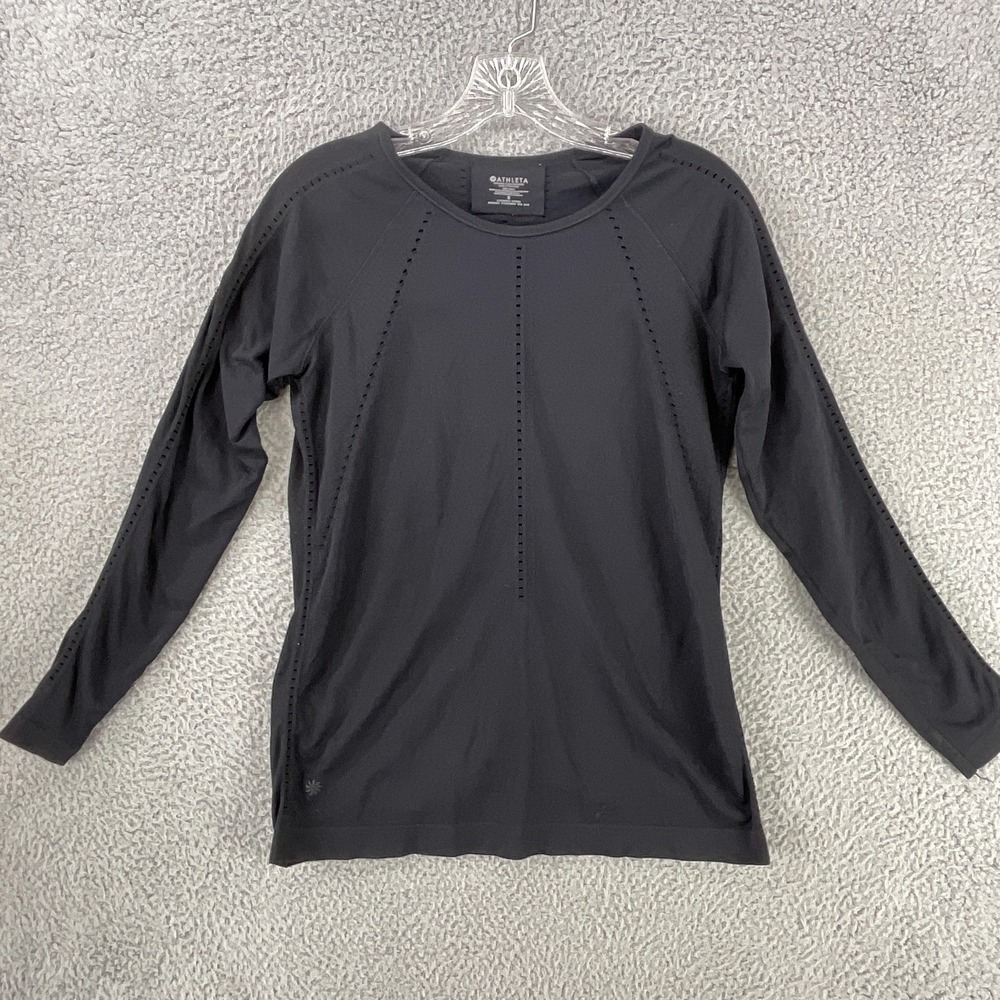 Athleta T-Shirt Women S Black Long Sleeve Perforated Vented Breathable Tagless